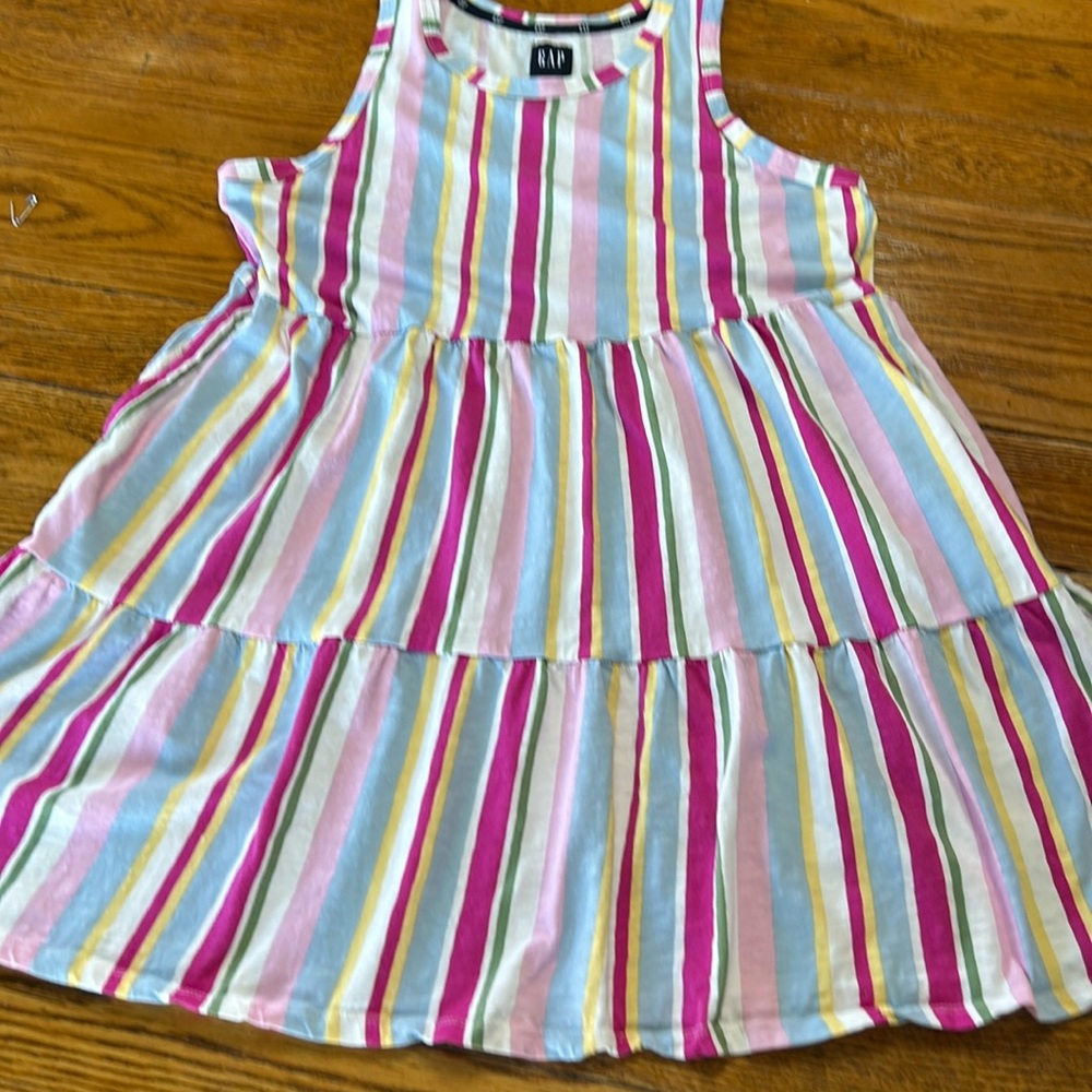 GAP stripe tank style dress. Side pockets.  Size Large.  Pinks, blue, green.